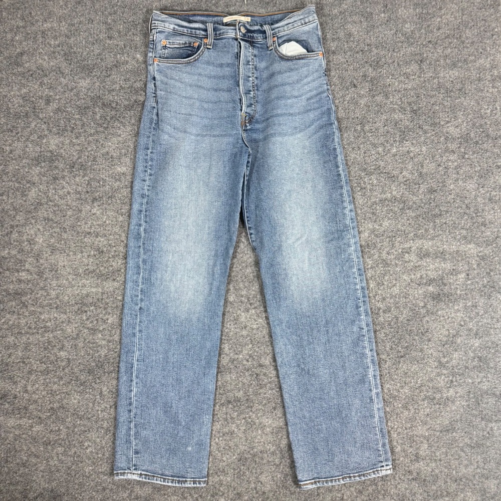 Levi Strauss Ribcage Straight Ankle Jeans Womens 32x30.5 Blue Denim Pants Cotton